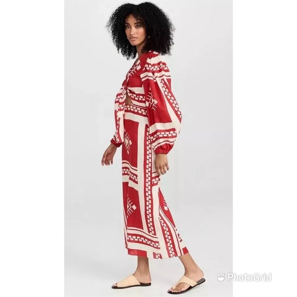 Caroline Constas Sun Goddess Cutout Maxi Dress · Long sleeve printed linen dress - Picture 2 of 6